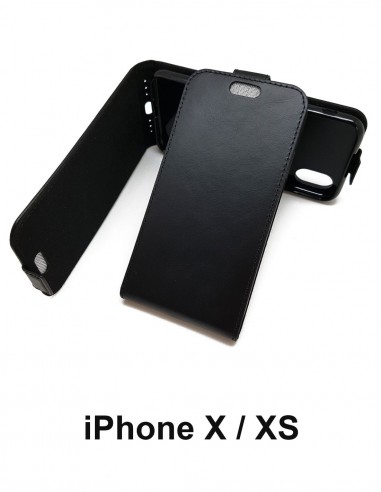 Funda anti-onda de cuero superior negro iPhone X/XS (arriba-abajo)