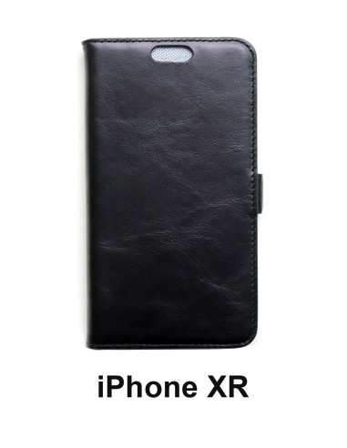 Funda anti-onda de cuero superior de color negro iPhone XR (libro)