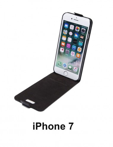 Funda anti-onda de cuero superior negro iPhone 7 (arriba-abajo)