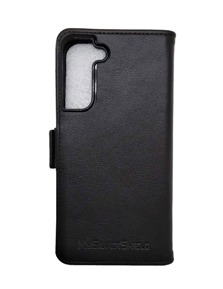 Custodia anti-radiazioni in pelle nera per Samsung Galaxy S22 Plus