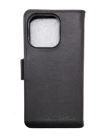 Etui noir anti-ondes en cuir pour Apple iPhone 16 Pro