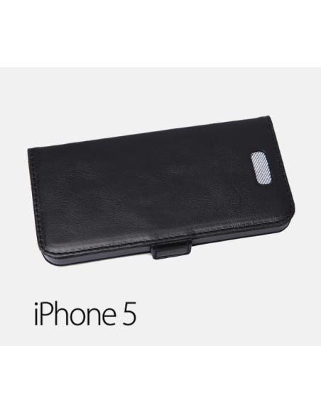 Custodia anti-radiazioni per iPhone 5 / 5s / SE in pelle premium nera (a libro)