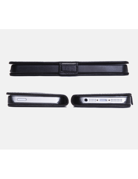 Custodia anti-radiazioni per iPhone 5 / 5s / SE in pelle premium nera (a libro)