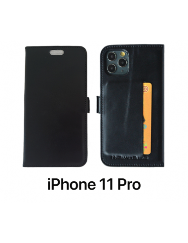 11 PRO - iPhone black leather anti-wave case (card holder)